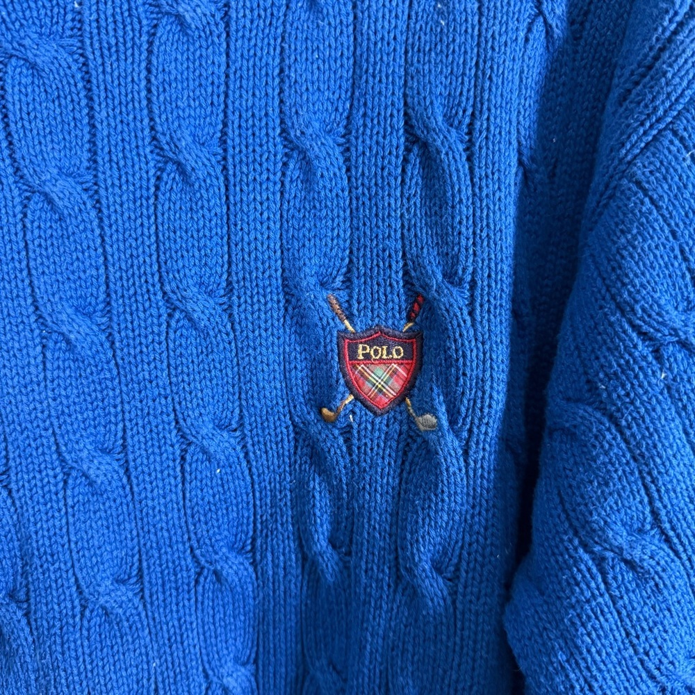 Polo Ralph Lauren Golf 100% Cotton Cable Knit Sweater Blue Large - Picture 5 of 5